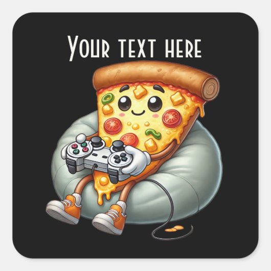 Cool gamer pizza party vierkante sticker (Voorkant)