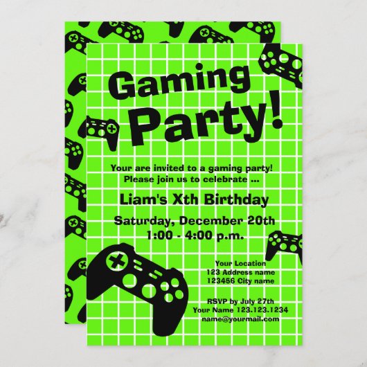 Cool gaming Verjaardagsfeestuitnodiging sjabloon Kaart (Voorkant / Achterkant)