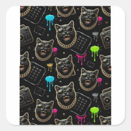 Cool Gangster Cat Neon Graffiti Streetwear Planner Vierkante Sticker