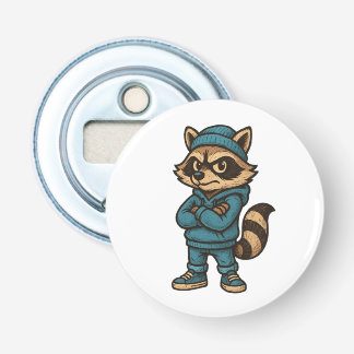 Cool Gangster Raccoon - Urban Streetwear Animal Ho Button Flesopener