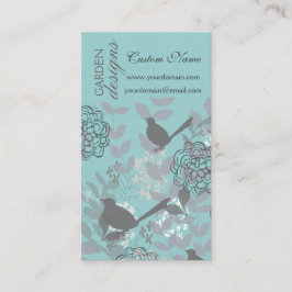 Cool Garden Cute Birds N Floral Pattern in Blue Visitekaartje