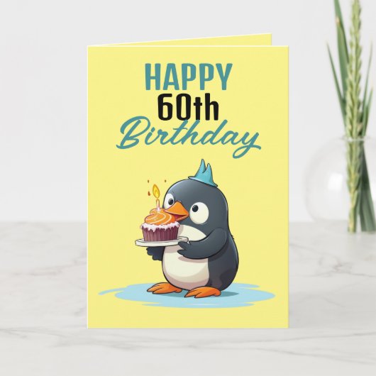 Cool Geel & Zwart Pinguïn Man 60e Verjaardag Kaart (Voorkant)