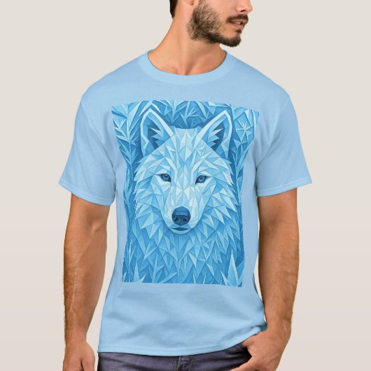 Cool Geometric Blue Wolf Low Poly Graphic All Over T-shirt (Voorkant)