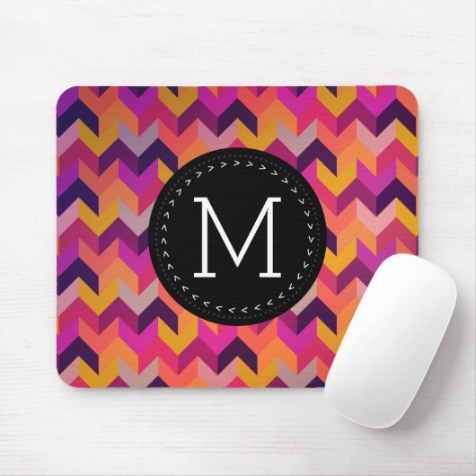Cool Geometric Chevron Pattern Custom Monogram Muismat (Met muis)