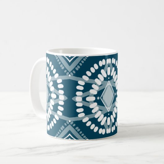 Cool Geometric Pattern Blue White Batik Stropdas-D Koffiemok (Voorkant links)