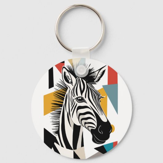 Cool Geometric Zebra African Wildlife Sleutelhanger (Voorkant)