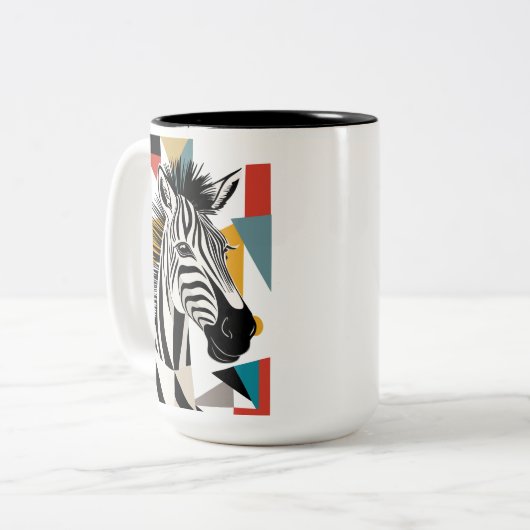 Cool Geometric Zebra African Wildlife Tweekleurige Koffiemok (Voorkant links)
