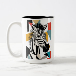Cool Geometric Zebra African Wildlife Tweekleurige Koffiemok