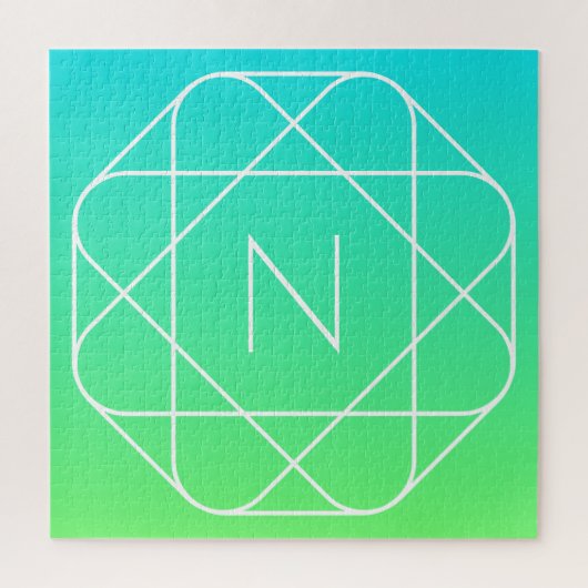Cool geometrisch monogram | Blauwe & Limegroene Om Legpuzzel (Verticaal)