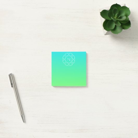 Cool geometrisch monogram | Blauwe & Limegroene Om Post-it® Notes (Kantoor)