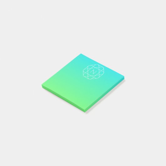 Cool geometrisch monogram | Blauwe & Limegroene Om Post-it® Notes (Schuin)