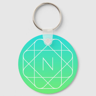 Cool geometrisch monogram Blauwe & Limegroene Om Sleutelhanger