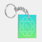 Cool geometrisch monogram | Blauwe & Limegroene Om Sleutelhanger (Voorkant Links)