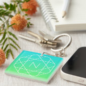 Cool geometrisch monogram | Blauwe & Limegroene Om Sleutelhanger (Voorkant Rechts)