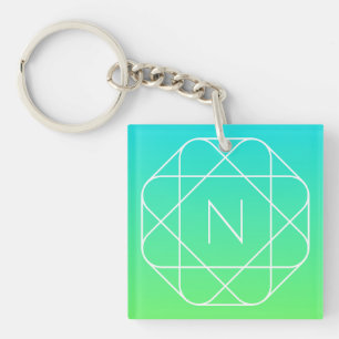 Cool geometrisch monogram Blauwe & Limegroene Om Sleutelhanger