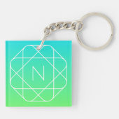 Cool geometrisch monogram | Blauwe & Limegroene Om Sleutelhanger (Achterkant)