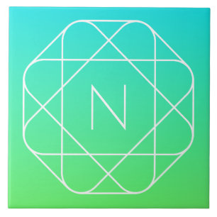 Cool geometrisch monogram Blauwe & Limegroene Om Tegeltje
