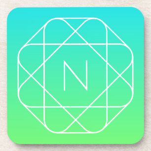 Cool geometrisch monogram Blauwe & limoengroene Bier Onderzetter