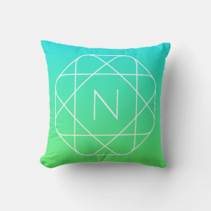 Cool geometrisch monogram Blauwe & limoengroene Kussen