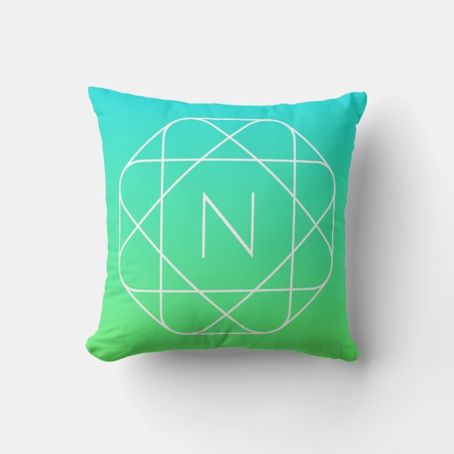 Cool geometrisch monogram | Blauwe & limoengroene  Kussen (Voorkant)