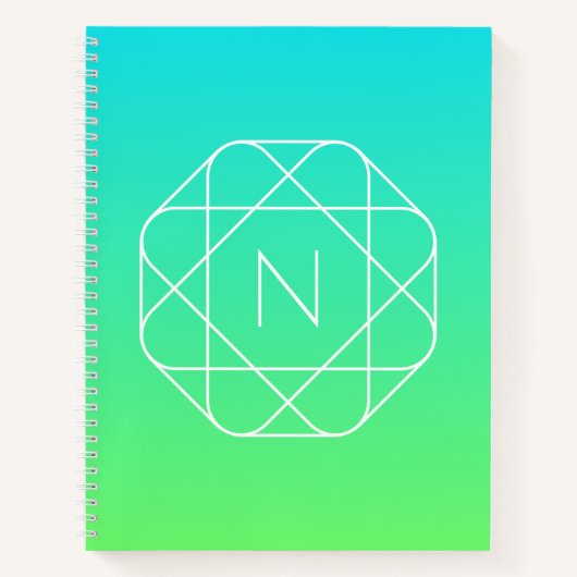 Cool geometrisch monogram | Blauwe & limoengroene Notitieboek (Voorkant)