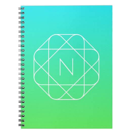 Cool geometrisch monogram | Blauwe & limoengroene Notitieboek (Voorkant)