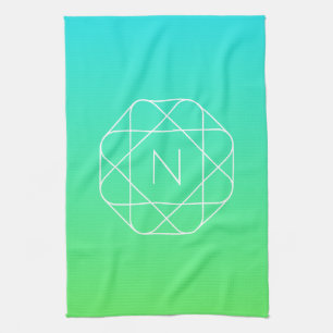 Cool geometrisch monogram   Blauwe & limoengroene  Theedoek