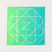 Cool geometrisch monogram | Blauwe & limoengroene Wandkleed (Voorkant (horizontaal))
