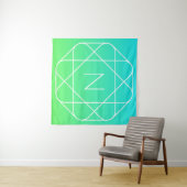 Cool geometrisch monogram | Blauwe & limoengroene Wandkleed (In Situ (horizontaal))