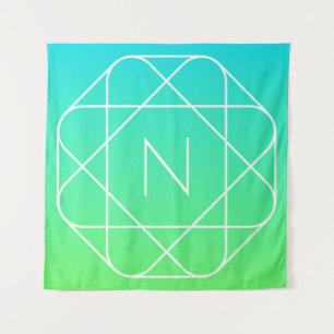 Cool geometrisch monogram Blauwe & limoengroene Wandkleed