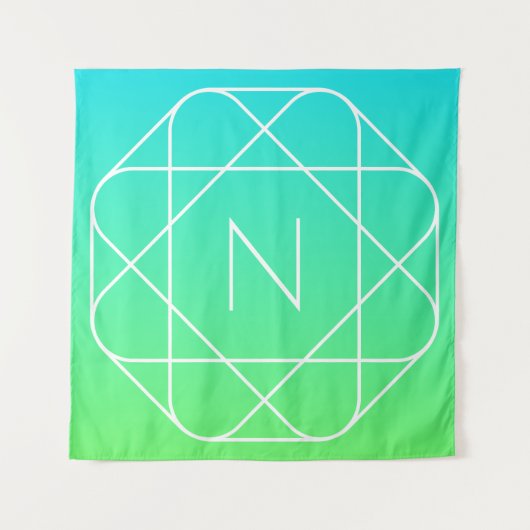 Cool geometrisch monogram | Blauwe & limoengroene Wandkleed (Voorkant)