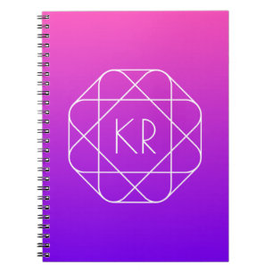 Cool geometrisch monogram Magenta Paars Violet Notitieboek