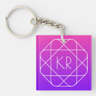 Cool geometrisch monogram   Magenta Paars Violet Sleutelhanger