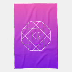 Cool geometrisch monogram Magenta Paars Violet Theedoek