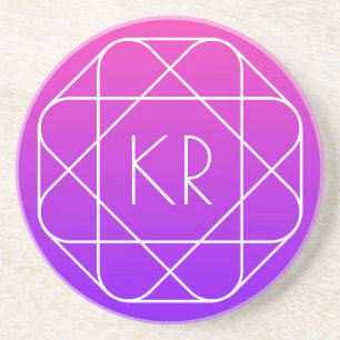 Cool geometrisch monogram Magenta Paars Violet Zandsteen Onderzetter