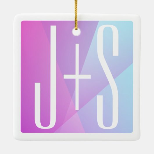 Cool Geometrisch Roze & Paars | Koppels Initialen Keramisch Ornament (Achterkant)