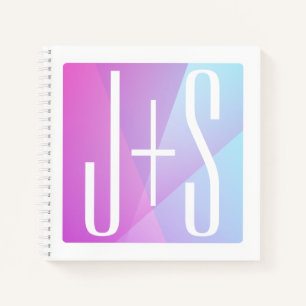 Cool Geometrisch Roze & Paars Koppels Initialen Notitieboek
