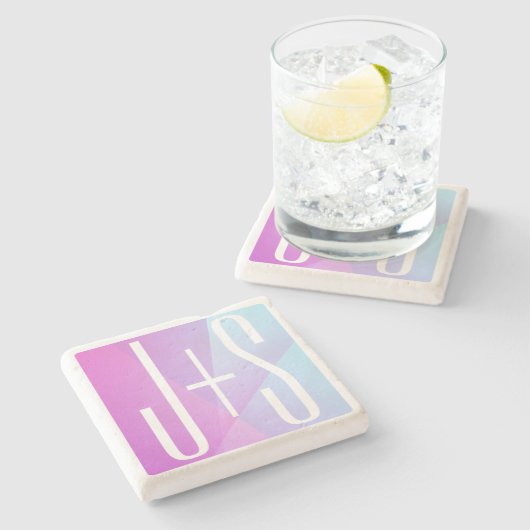 Cool Geometrisch Roze & Paars | Koppels Initialen Stenen Onderzetter (Zijkant)