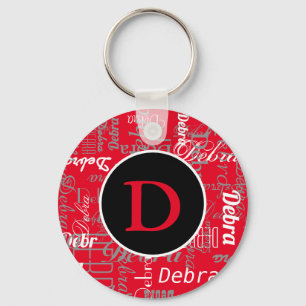 cool gepersonaliseerd zwart en rood monogram sleutelhanger