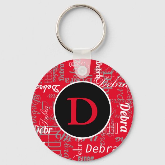 cool gepersonaliseerd zwart en rood monogram sleutelhanger (Voorkant)