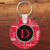 cool gepersonaliseerd zwart en rood monogram sleutelhanger (Voorkant)