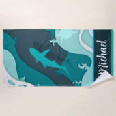 COOL! 🏖️Gepersonaliseerde Shark Beach Handdoek – (Voorkant)
