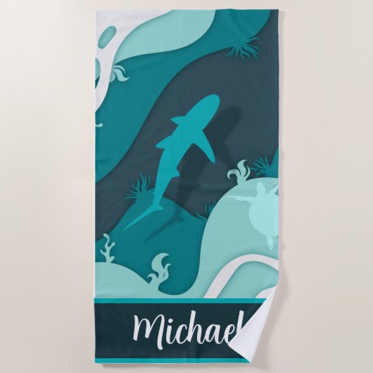 COOL! 🏖️Gepersonaliseerde Shark Beach Handdoek – (Voorkant)