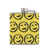 Cool Geproduceerd Gelukkig glimlachend gele gezich Heupfles (Achterkant)