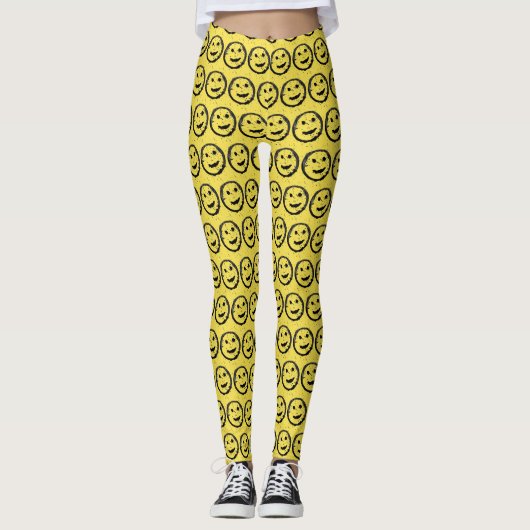 Cool Geproduceerd Gelukkig glimlachend gele gezich Leggings (Voorkant)