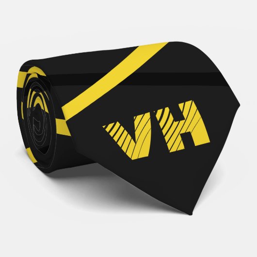 Cool Gestreepte Gitaar Geel Zwarte Initialen Stropdas (Opgerold)