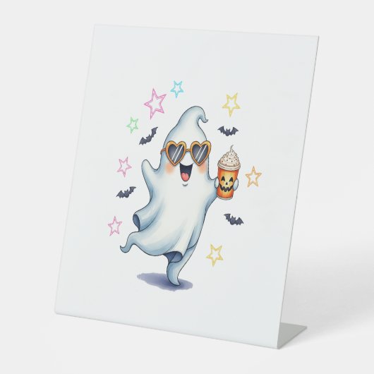 Cool Ghost Halloween vibes Reclamebord Met Voetstuk (Voorkant)