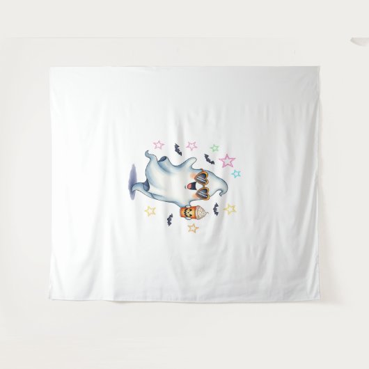 Cool Ghost Halloween vibes Wandkleed (Voorkant (horizontaal))