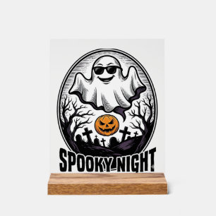 Cool Ghost Halloween Vintage Gravure T-shirt Kunst Acryl Bord