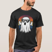 Cool Ghost Met Zonnebril Retro Zonsondergang Hallo T-shirt (Voorkant)